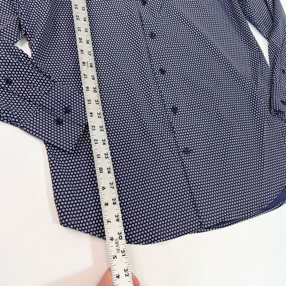 Peter Millar Button Up Shirt Mens Medium Navy White Geometric Long Sleeves - Picture 5 of 12
